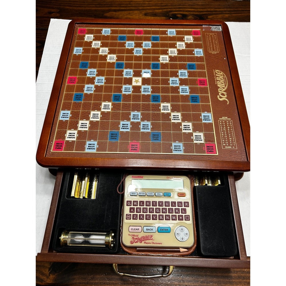 Scrabble Collector Edition Wood Rotating Board Game Franklin Dictionary Set